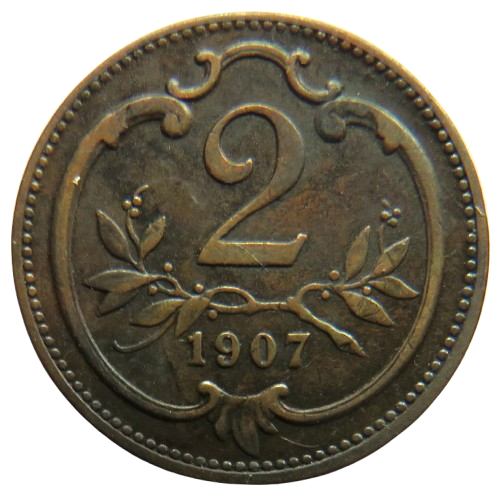 1907 Austria 2 Heller Coin