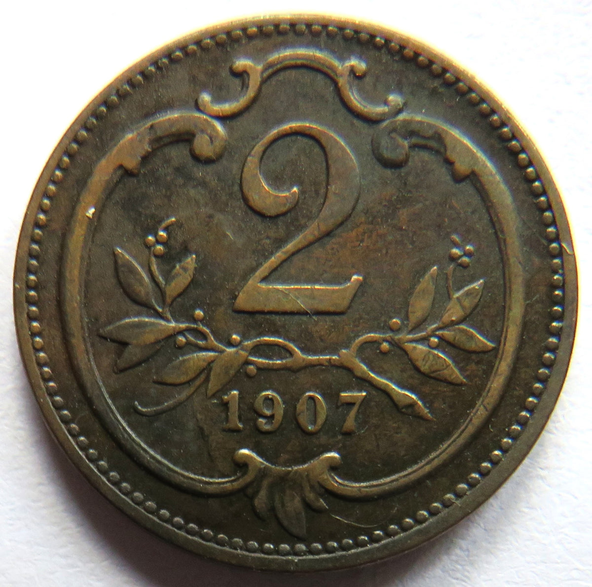 1907 Austria 2 Heller Coin