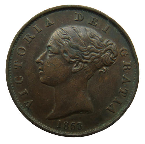 1853 Queen Victoria Young Head Halfpenny Coin - Great Britain