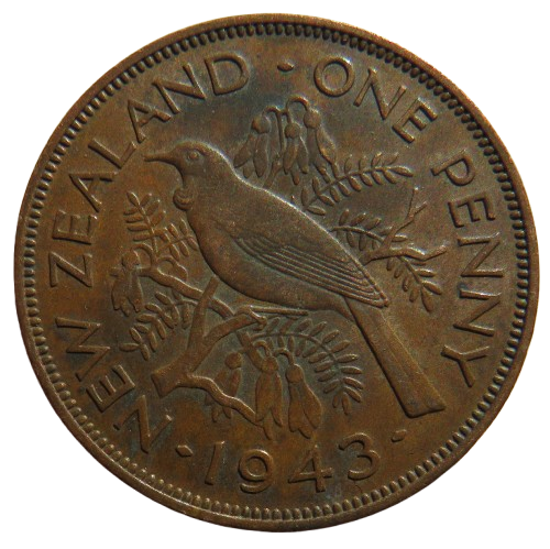 1943 King George VI New Zealand One Penny Coin