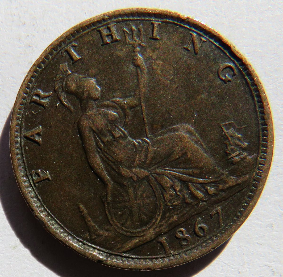 1867 Queen Victoria Bun Head Farthing Coin - Great Britain