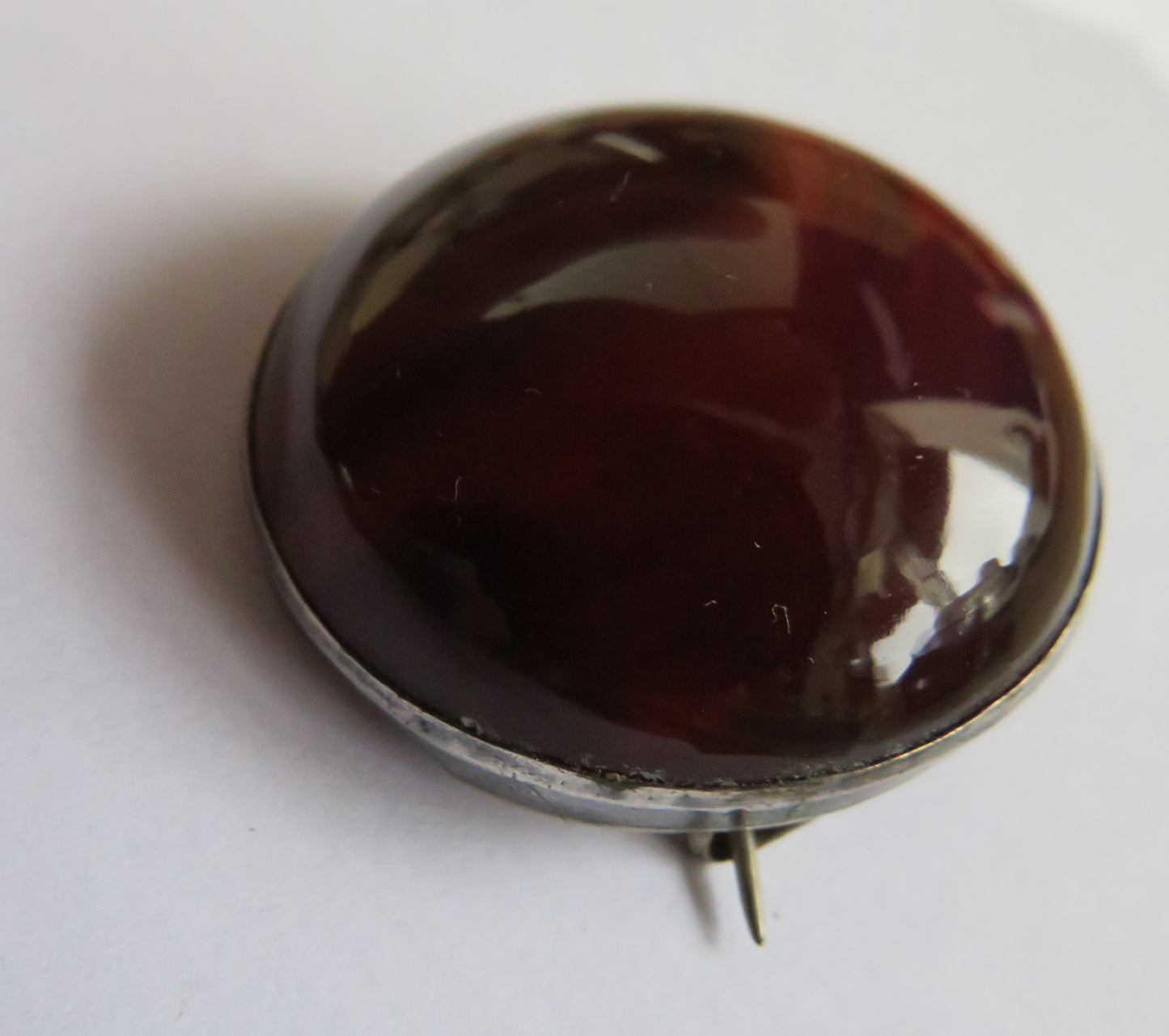 Antique White Metal & Banded Agate Scottish Brooch