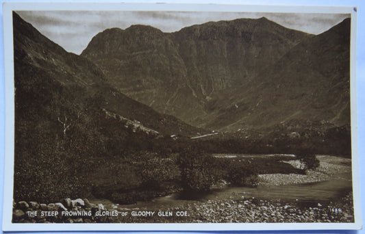 Vintage Postcard of The Steep Frowning Glories of Gloomy Glen Coe