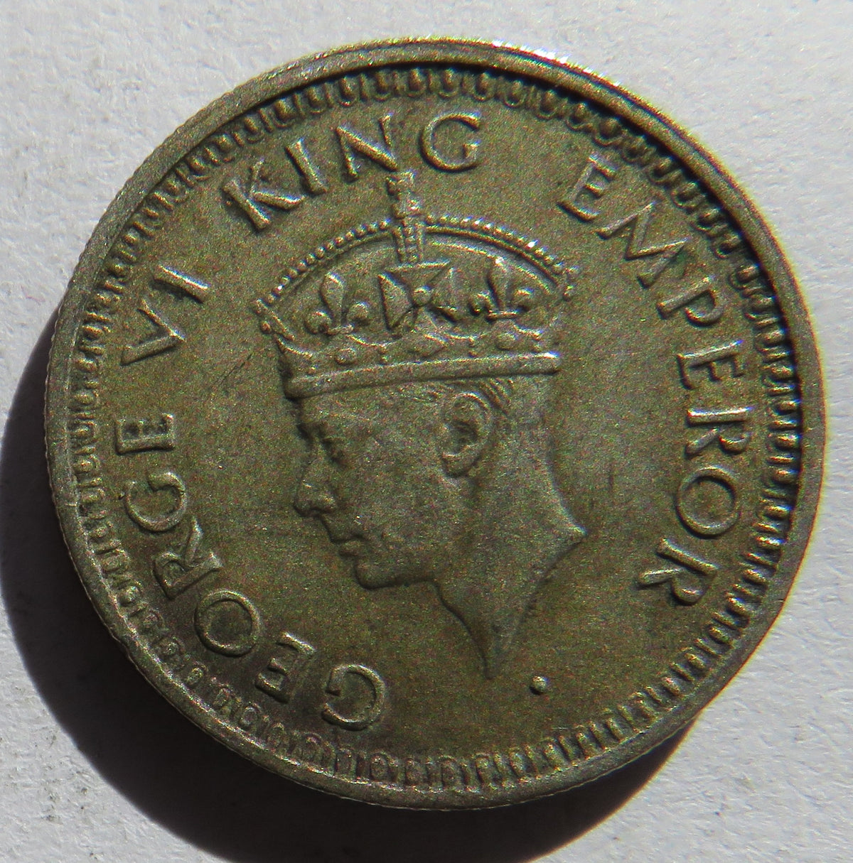1943 King George VI India Silver 1/4 Rupee Coin