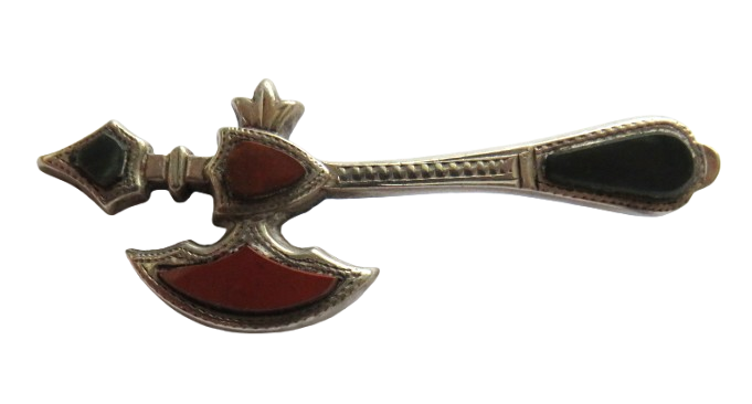 Vintage Scottish Silver & Agate Axe Brooch