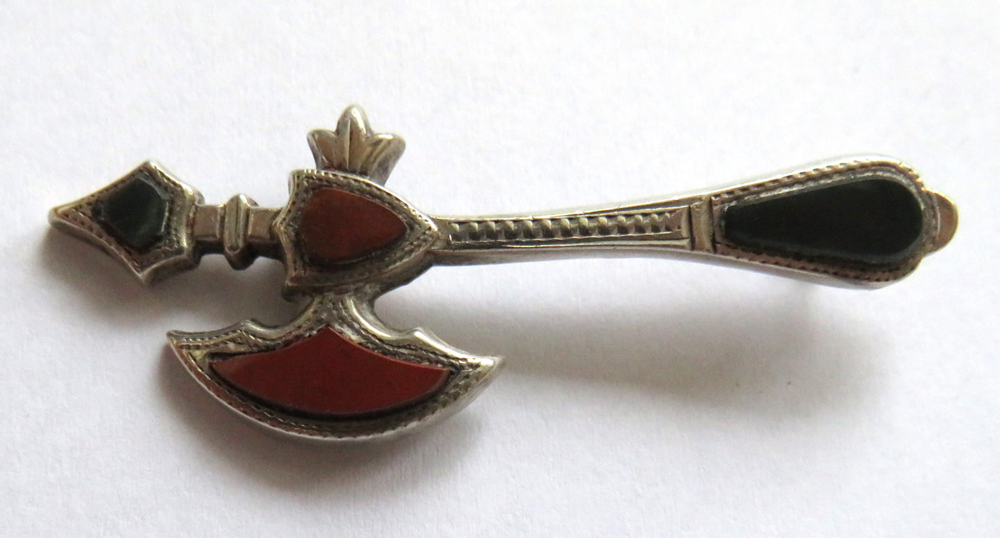 Vintage Scottish Silver & Agate Axe Brooch