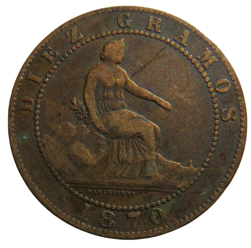 1870 Spain 10 Centimos Coin