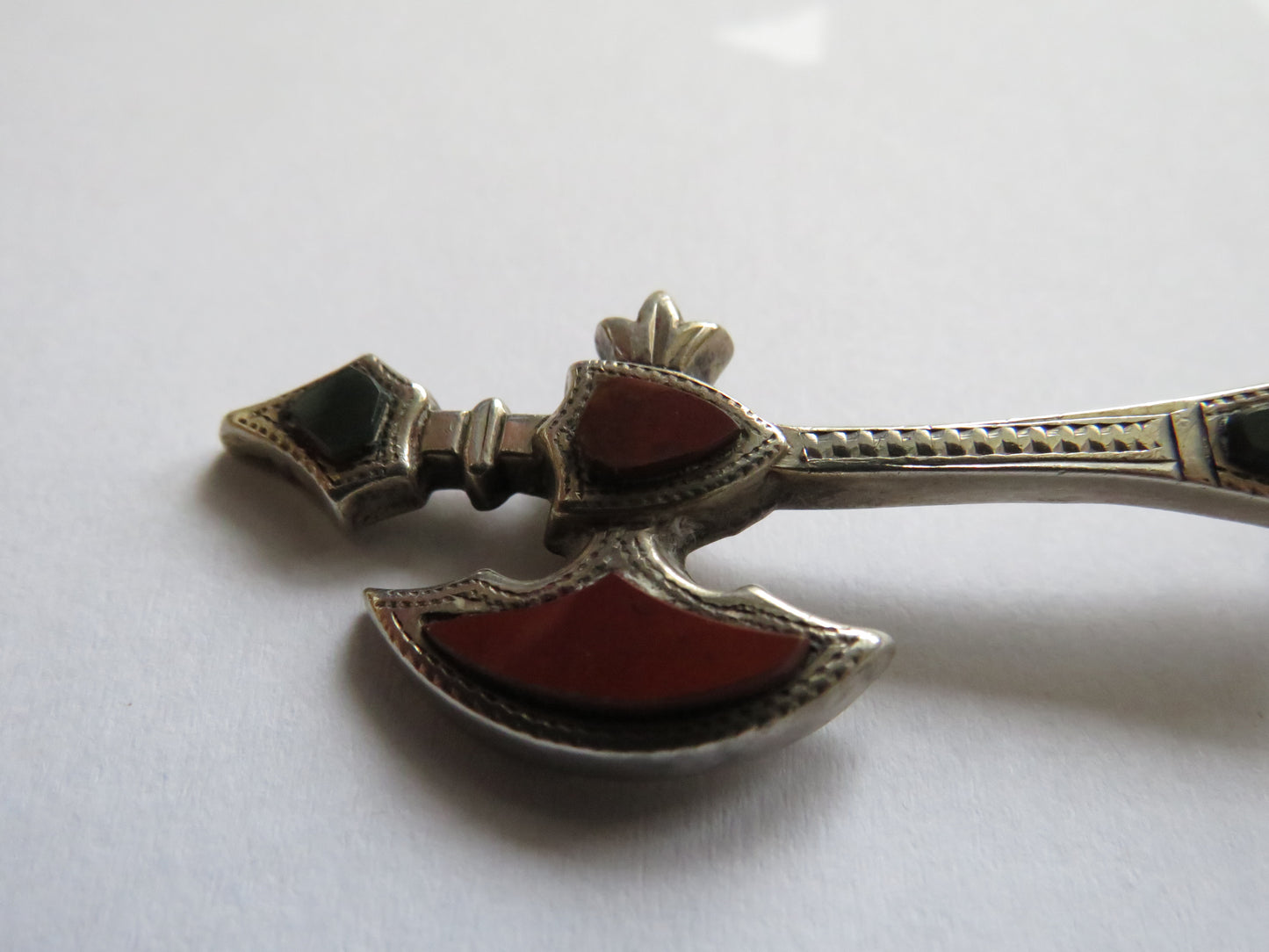 Vintage Scottish Silver & Agate Axe Brooch