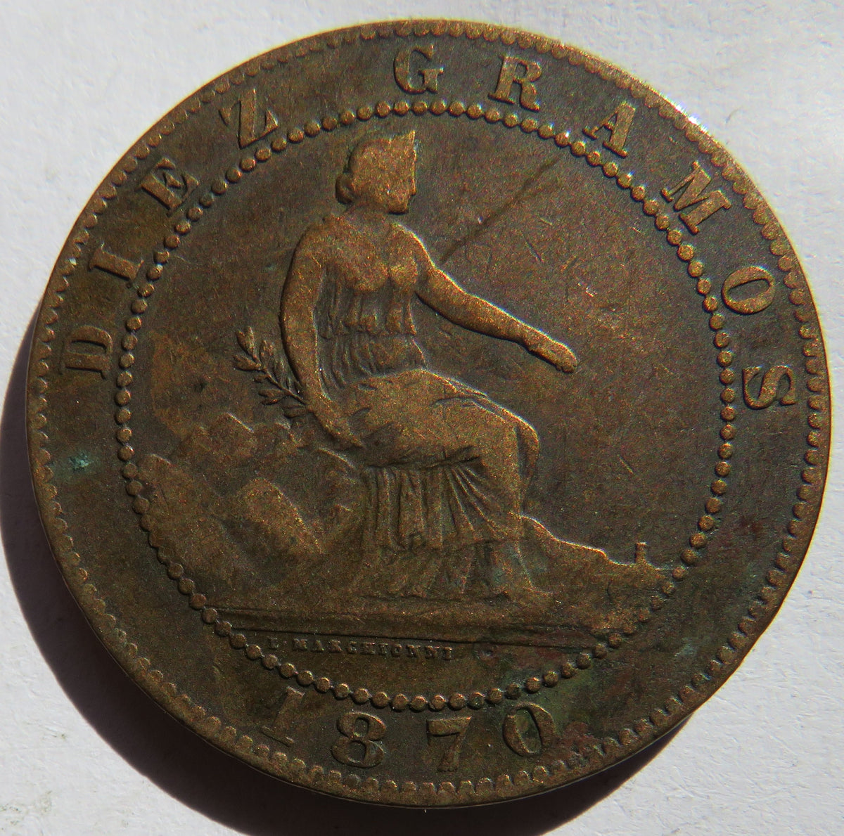 1870 Spain 10 Centimos Coin