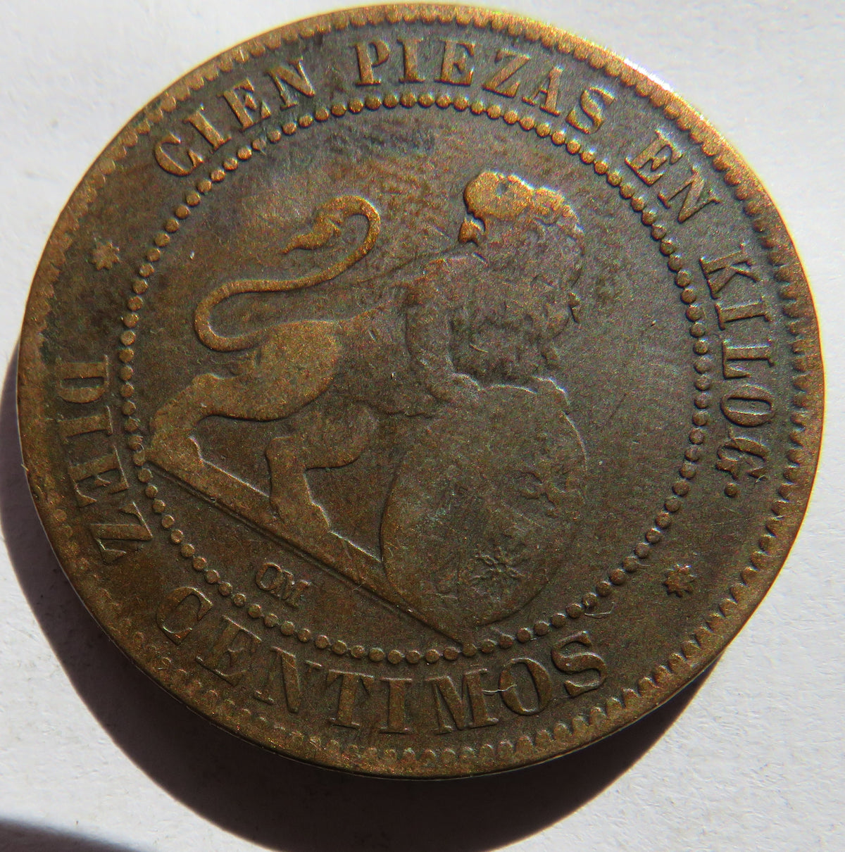 1870 Spain 10 Centimos Coin