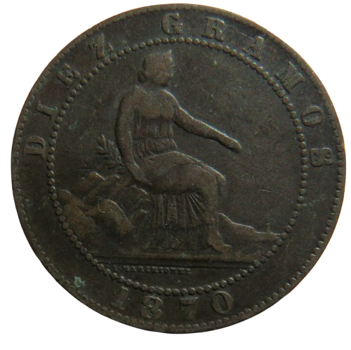 1870 Spain 10 Centimos Coin