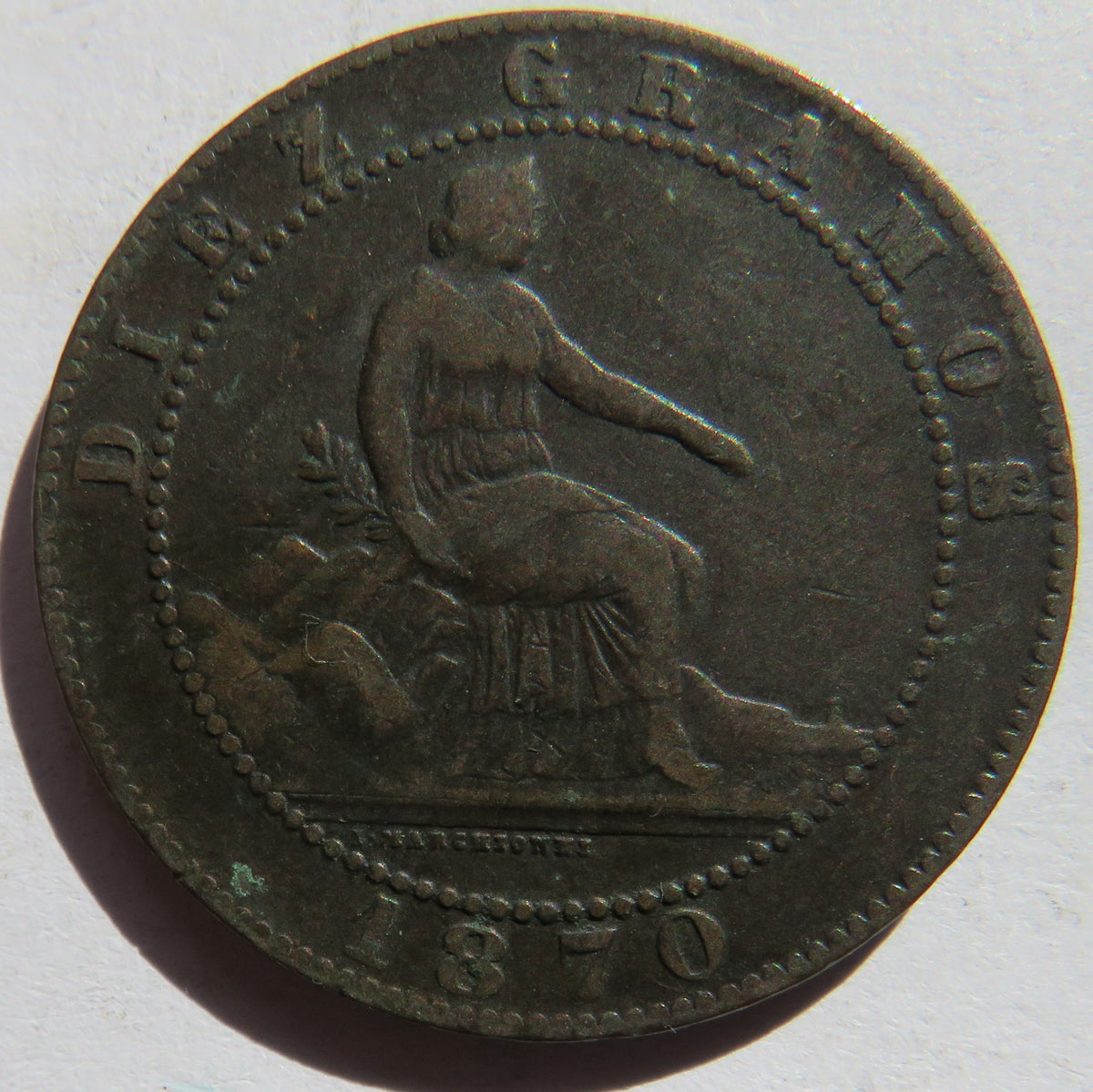 1870 Spain 10 Centimos Coin