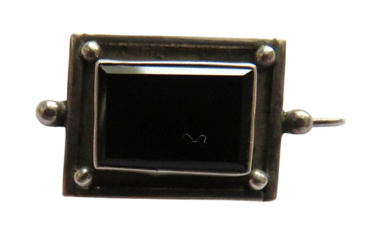 Vintage Sterling Silver & Black Stone Ladies Brooch