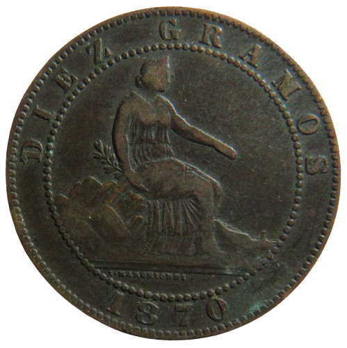 1870 Spain 10 Centimos Coin