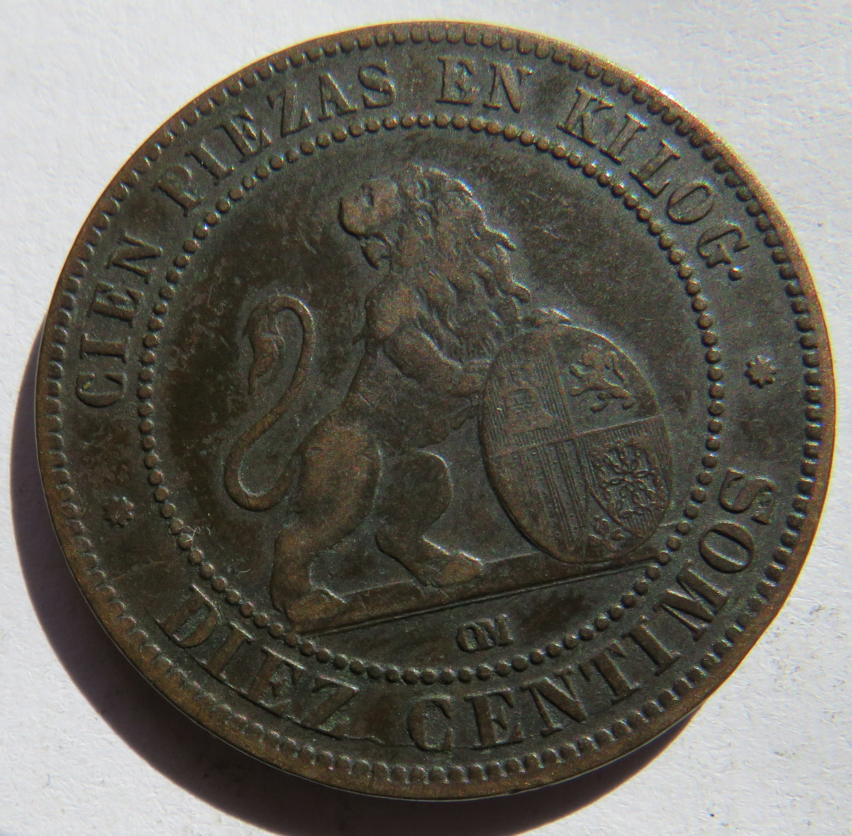 1870 Spain 10 Centimos Coin