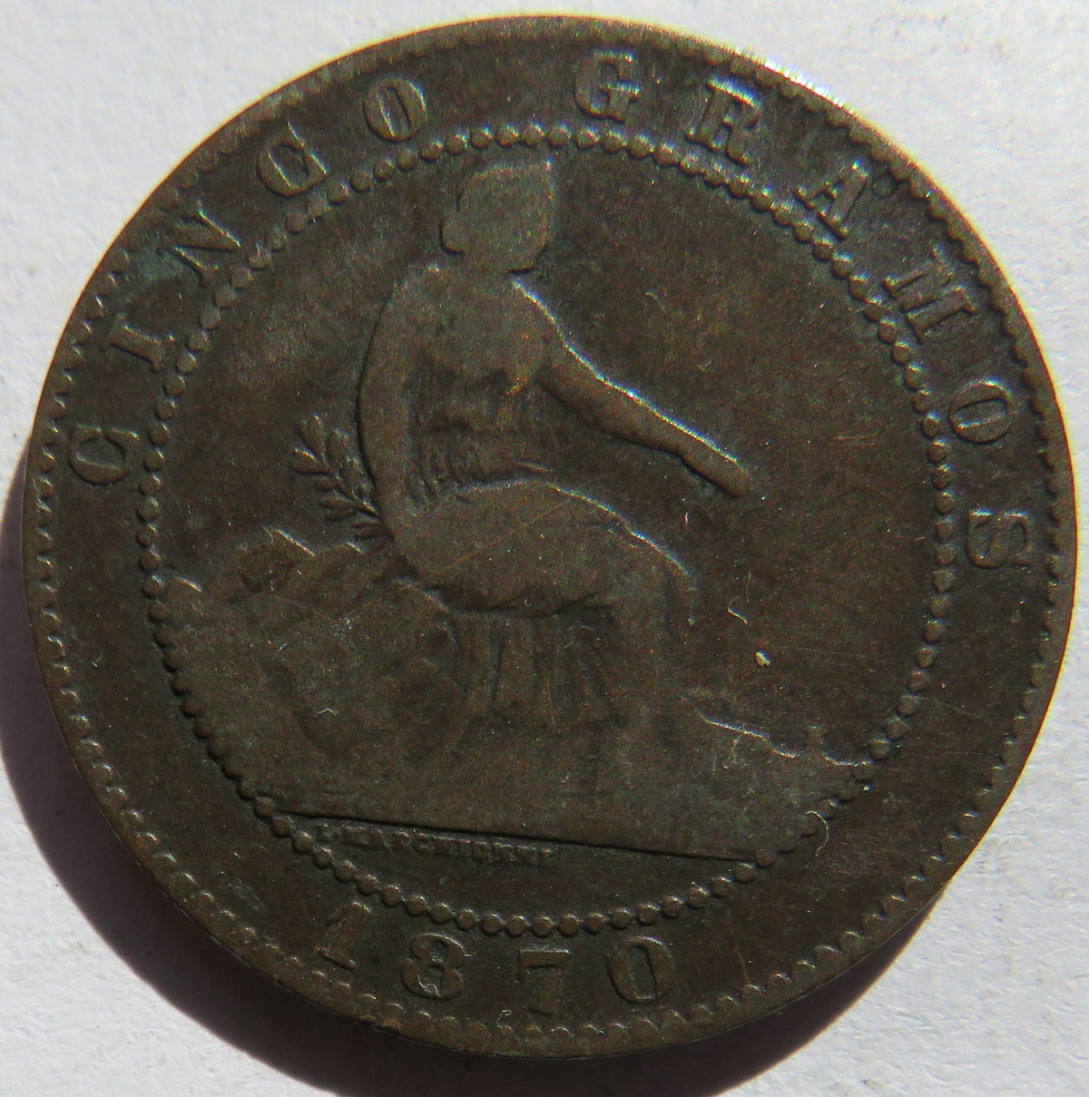 1870 Spain 5 Centimos Coin