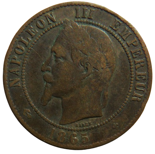 1865-BB France Napoleon III 10 Centimes Coin