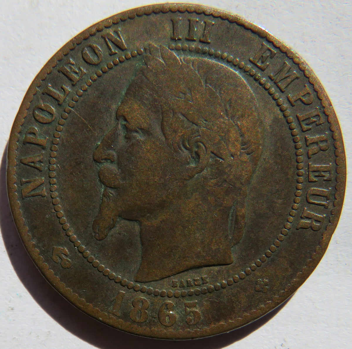 1865-BB France Napoleon III 10 Centimes Coin