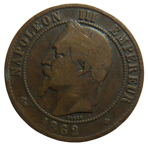 1862-BB France Napoleon III 10 Centimes Coin