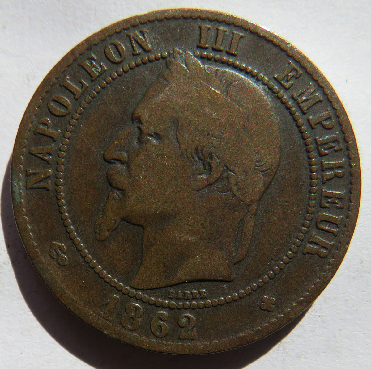 1862-BB France Napoleon III 10 Centimes Coin