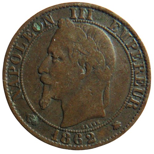 1862-A France Napoleon III 5 Centimes Coin