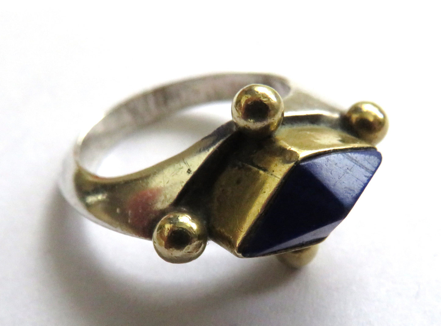 Stylish Ladies Sterling Silver, Gold & Lapis Lasuli Ring - UK Size M