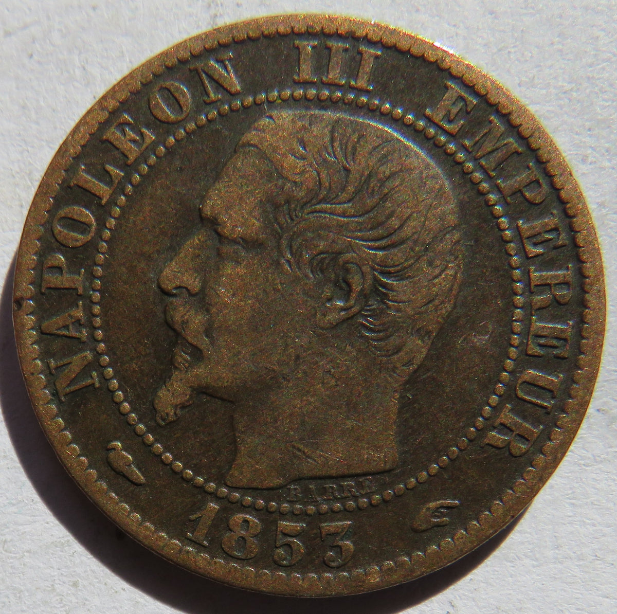 1853-A France Napoleon III 5 Centimes Coin