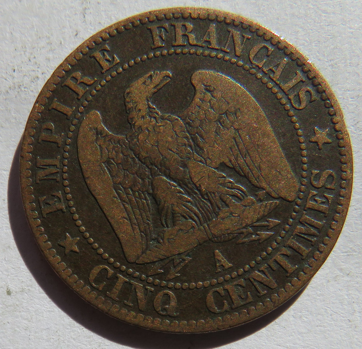 1853-A France Napoleon III 5 Centimes Coin