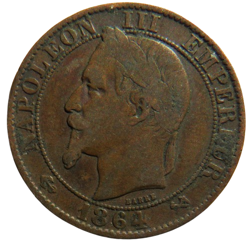 1864-K France Napoleon III 5 Centimes Coin