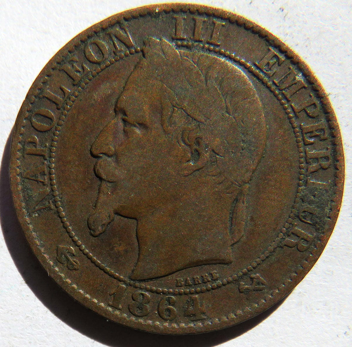 1864-K France Napoleon III 5 Centimes Coin