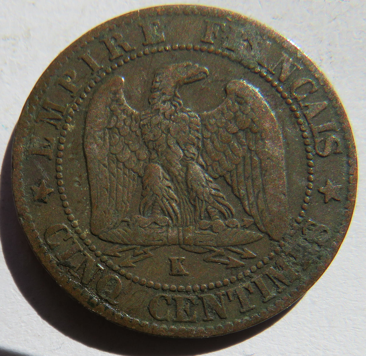 1864-K France Napoleon III 5 Centimes Coin