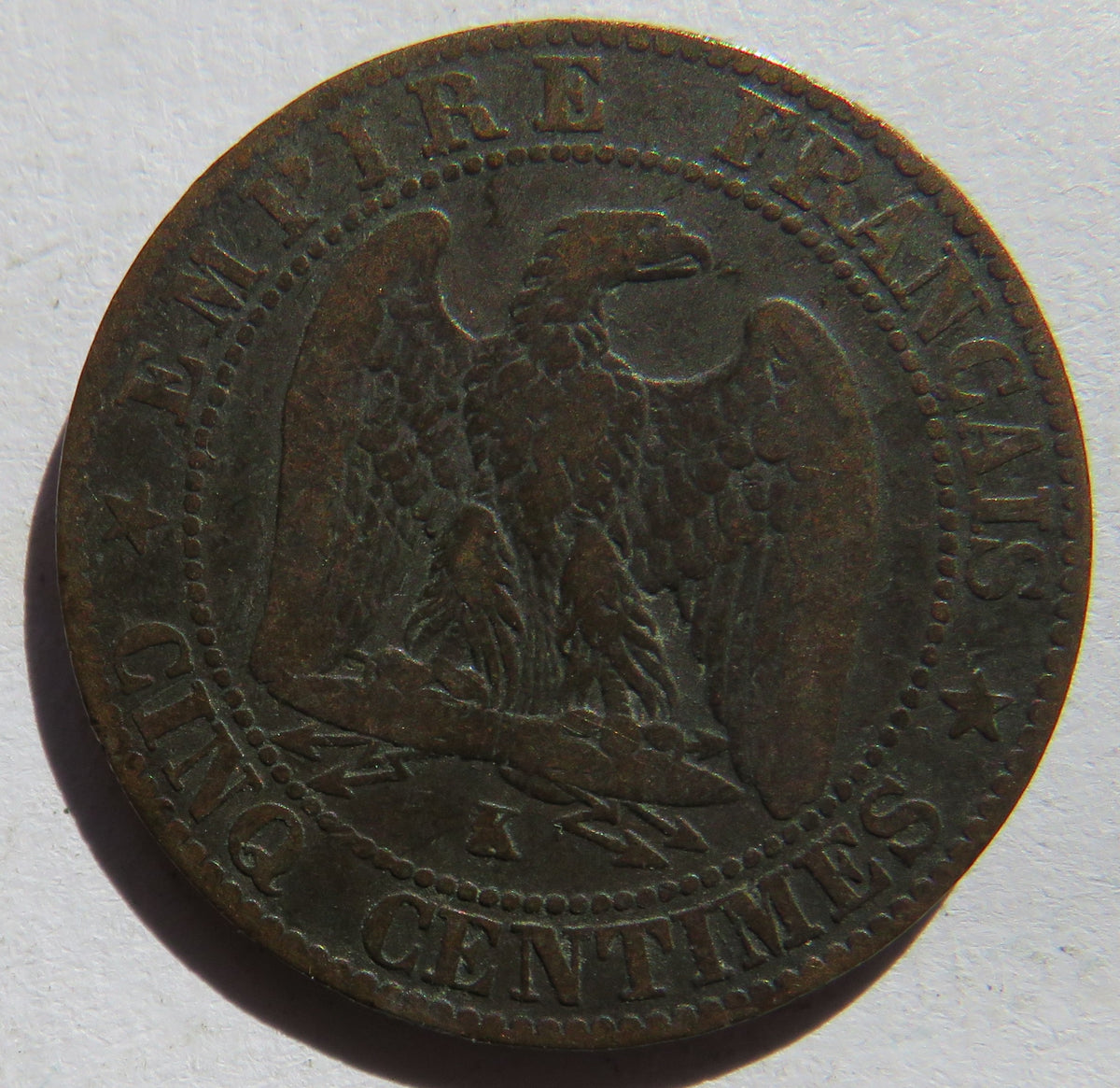 1854-K France Napoleon III 5 Centimes Coin