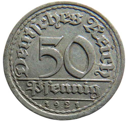 1921-J Germany 50 Pfennig Coin