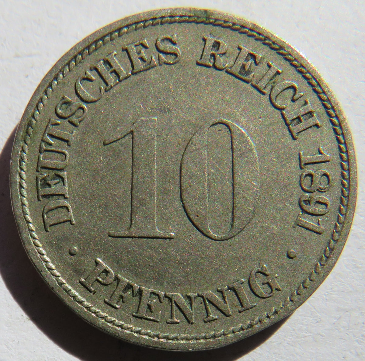 1891-D Germany 10 Pfennig Coin