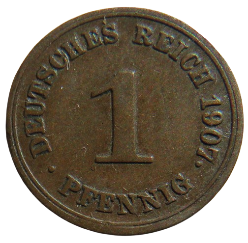 1907-G Germany One Pfennig Coin