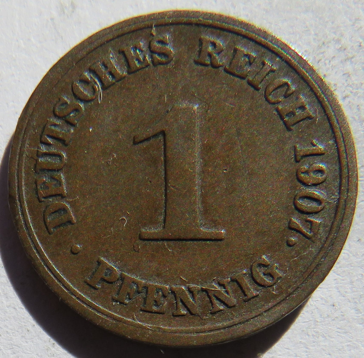 1907-G Germany One Pfennig Coin