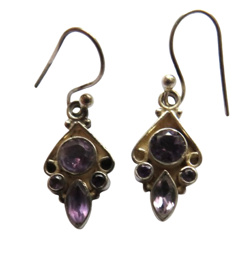 Pair of Sterling Silver & Purple Stone Ladies Earrings
