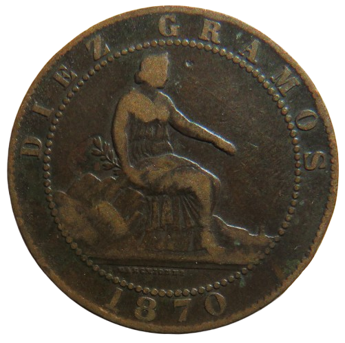 1870 Spain 10 Centimos Coin