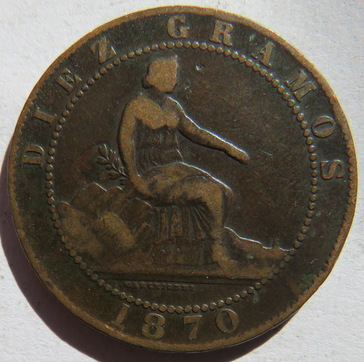 1870 Spain 10 Centimos Coin