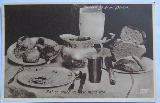 Vintage Postcard of Greetings from Devon, Eat so much as yew mind tew