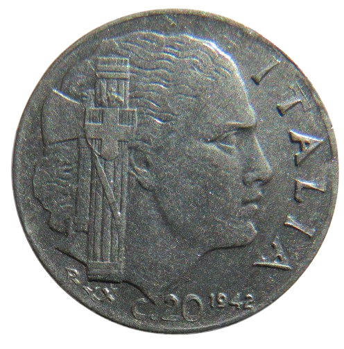 1942 Italy 20 Centesimi Coin