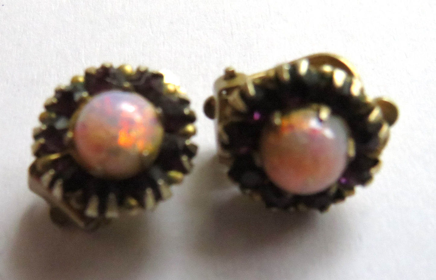 Vintage Pair of Ladies Silver Clip On Earrings Gold, Purple, Pink
