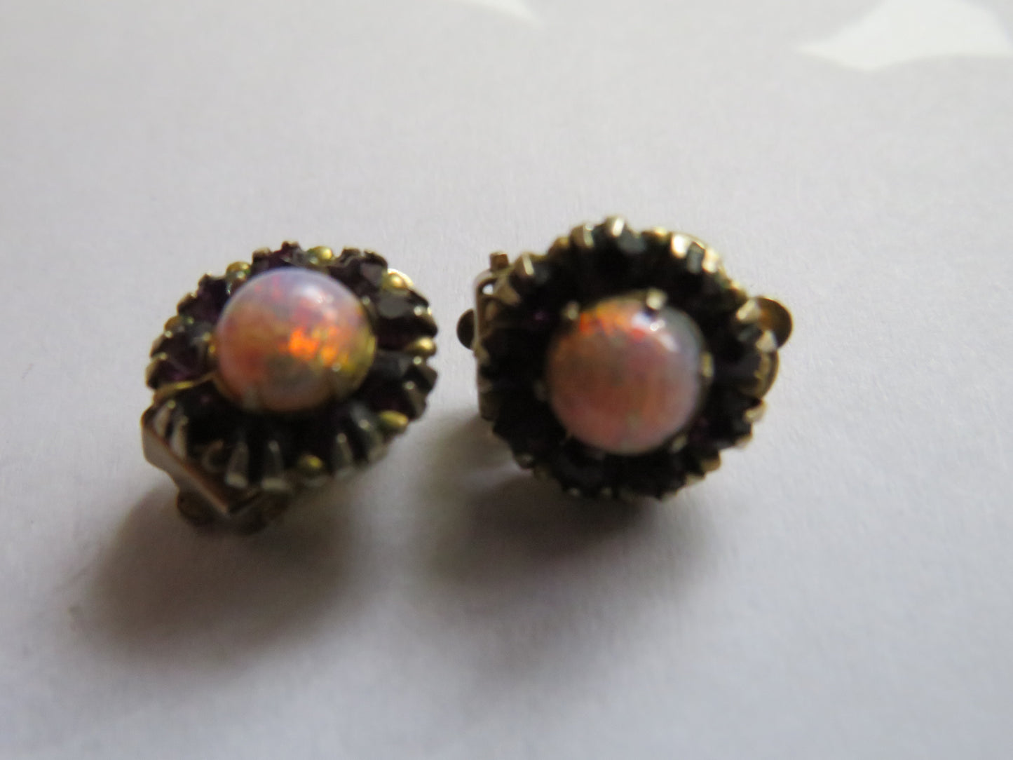 Vintage Pair of Ladies Silver Clip On Earrings Gold, Purple, Pink