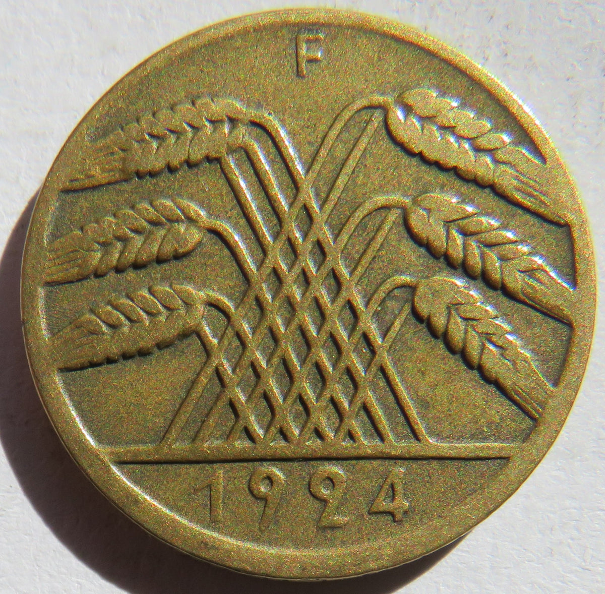 1924-F Germany - Weimar Republic 10 Rentenpfennig Coin