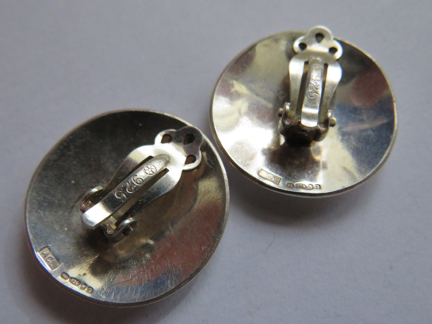 Pair of Sterling Silver Ladies Disc Clip On Earrings Fully Hallmarked