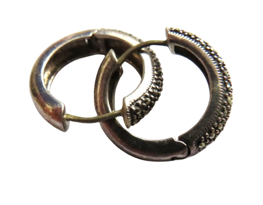 Vintage Pair of Ladies Sterling Silver & Marcasite Earrings From Thailand