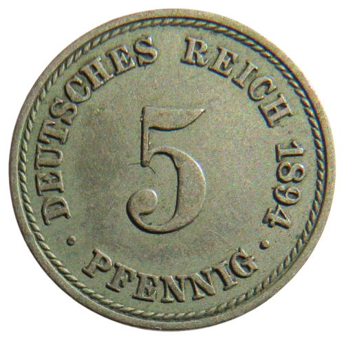1894-A Germany 5 Pfennig Coin