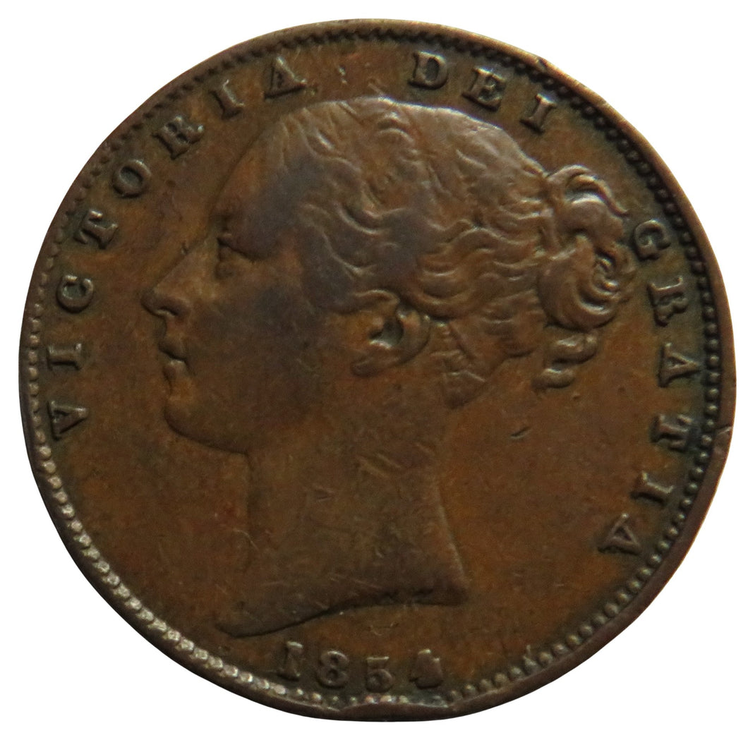 1854 Queen Victoria Young Head Farthing Coin - Great Britain