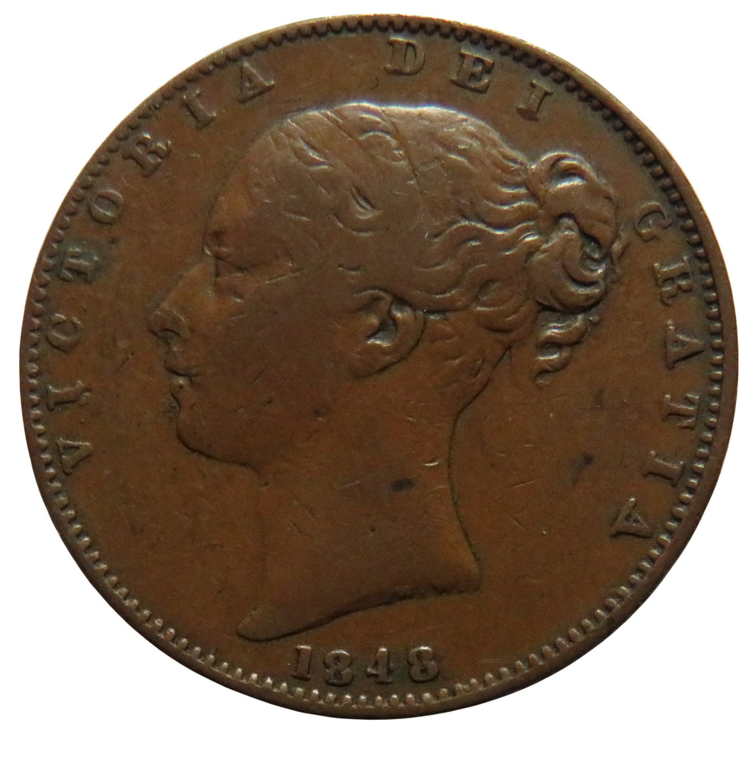 1848 Queen Victoria Young Head Farthing Coin - Great Britain