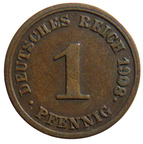 1908-J Germany One Pfennig Coin